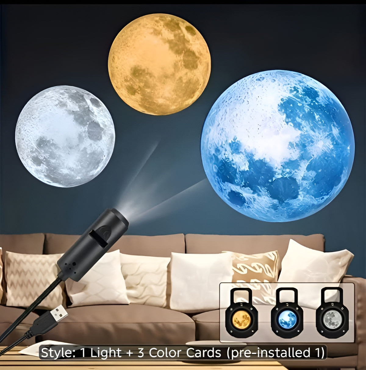 3-in-1 USB Moon & Earth Projection Lamp - 360° Flexible Adjustable Night Light