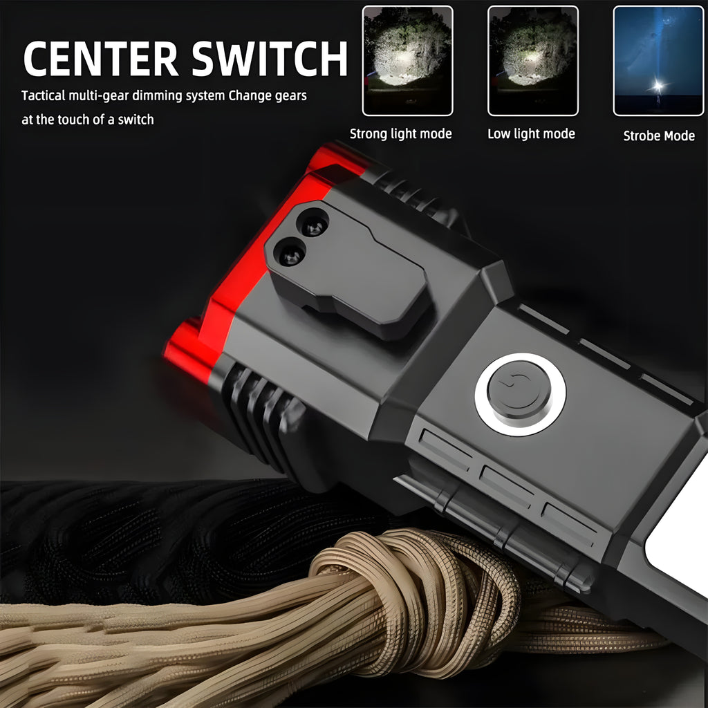 4-in-1 Rechargeable LED Torch Light with Tactical Hammer & Power Bank