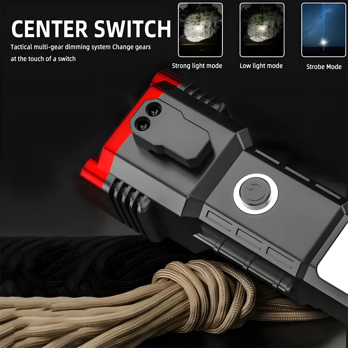 4-in-1 Rechargeable LED Torch Light with Tactical Hammer & Power Bank