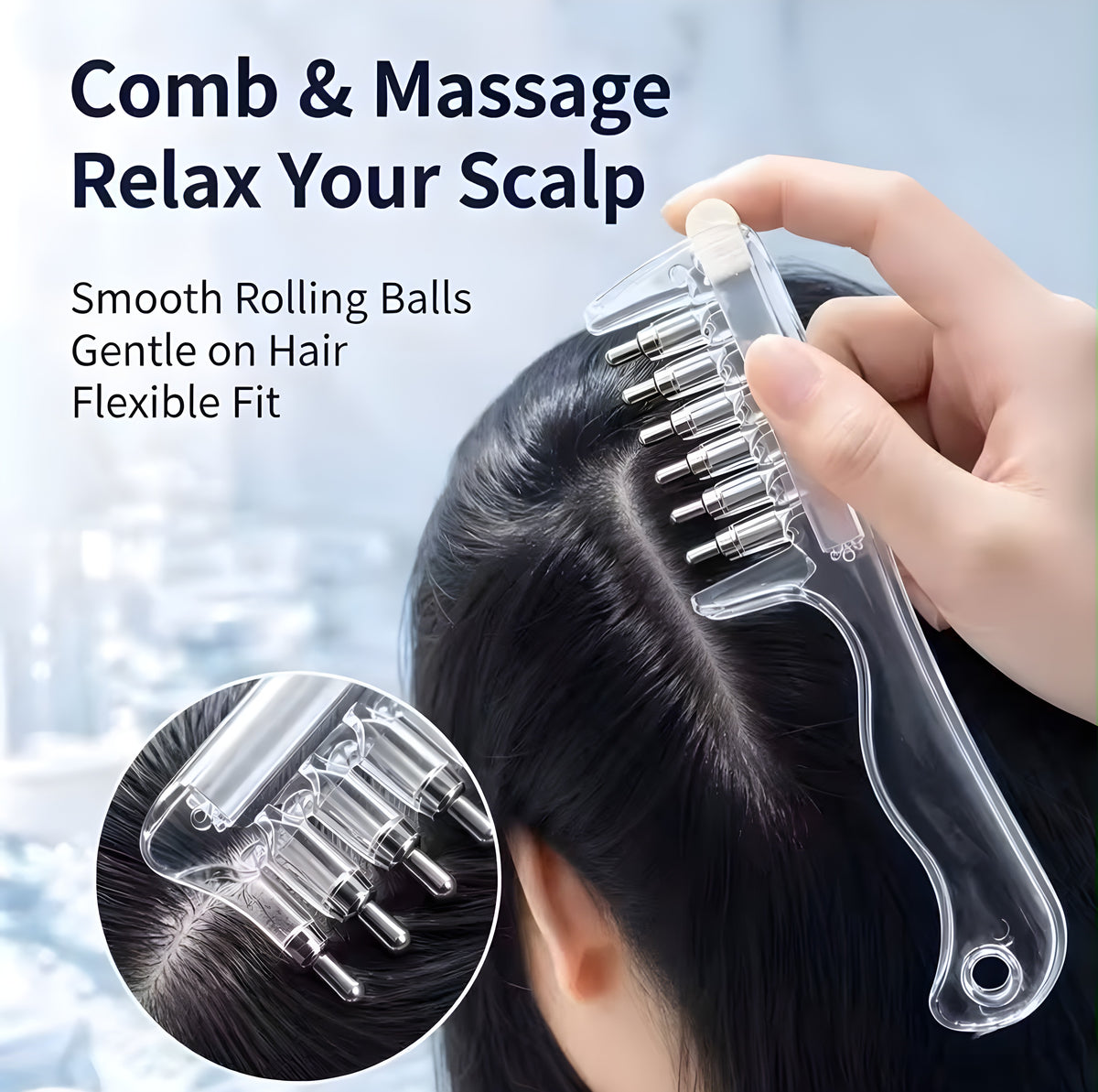 2-in-1 Scalp Massage & Relaxing Applicator Comb with Rolling Balls