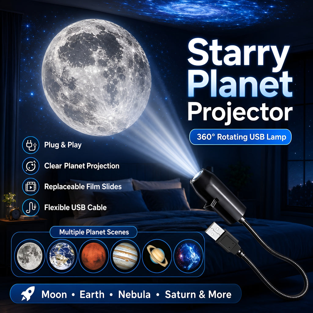 3-in-1 USB Moon & Earth Projection Lamp - 360° Flexible Adjustable Night Light